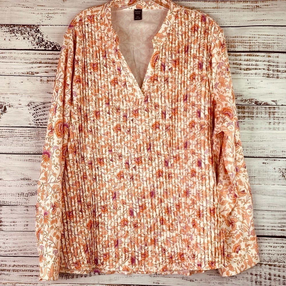 EMERY ROSE PLUS SIZE 4X 4XL FLORAL TOP ORANGE PURPLE SPRING SUMMER FALL BLOUSE - Picture 1 of 10